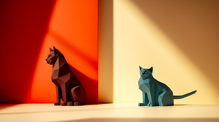 Couple of cats sitting next to each other on top of floor. Generative AI.の素材