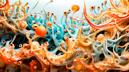 Abstract painting with many different colors and sizes of things in the background. Generative AI.の素材