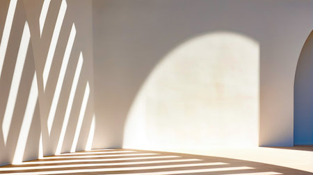 White room with white wall and shadow of chair on the floor. Generative AI.の素材