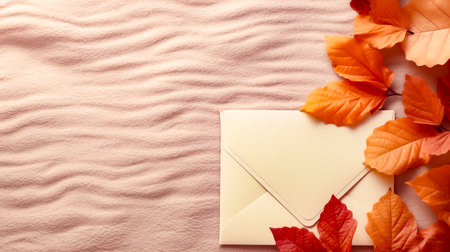 White envelope with red leaf on top of it next to white envelope with red leaf on top of it. Generative AI.の素材