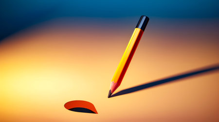 Pencil is casting shadow on paper with pencil in it. Generative AI.の素材