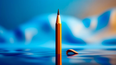 Pencil sitting on top of body of water with wave in the background. Generative AI.の素材