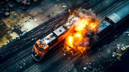 Train that is on train track with lot of smoke coming out of it. Generative AI.の素材