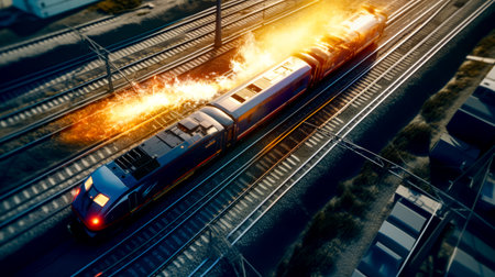 Train that is on train track with lot of smoke coming out of it. Generative AI.の素材