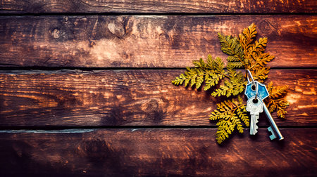Christmas ornament on wooden table with pine cones and fir cones. Generative AI.の素材