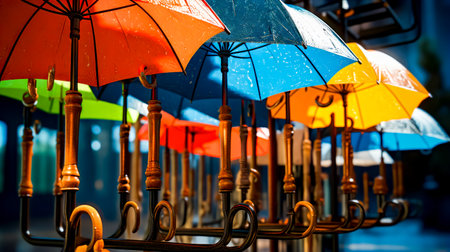 Bunch of umbrellas that are in bunch of different colored umbrellas. Generative AI.の素材