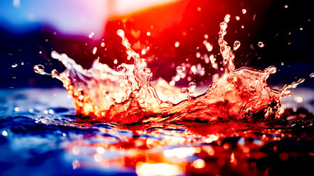 Close up of water splashing on the surface of body of water. Generative AI.の素材