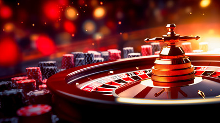 Casino roule with golden statue on top of the roule. Generative AI.の素材