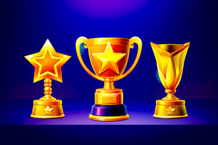 Group of three gold stars on top of each other next to each other. Generative AI.の素材