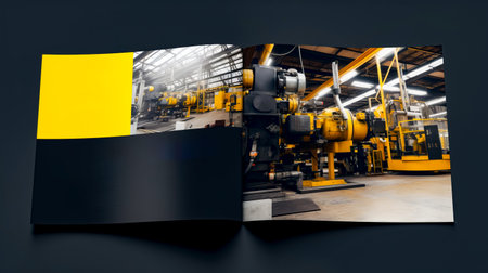 Brochure with picture of machine in the middle of it. Generative AI.の素材
