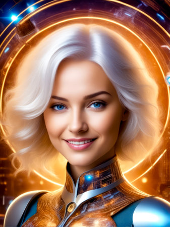 Digital painting of woman in sci - fi fifi suit. Generative AI.の素材