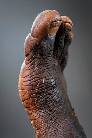A close up of a foot with a black background.の素材