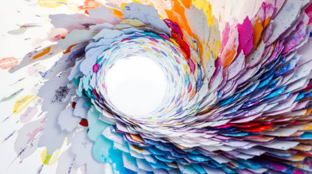 A colorful, abstract art piece made from paper, resembling a tunnel or vortexの素材