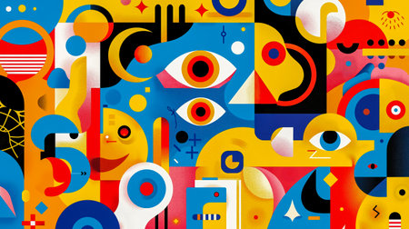 This image appears to be a vibrant and colorful collage of various shapes patterns and designsの素材