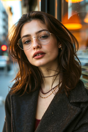 You've shared a photo of a person wearing glasses and a coatの素材