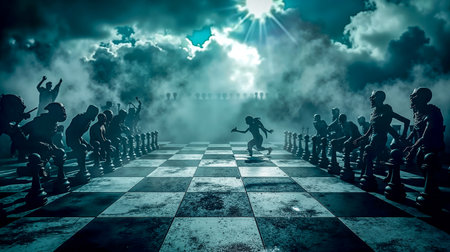 This is a digital artwork depicting a dramatic sceneの素材