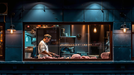 This is an image of a person working in a kitchen preparing foodの素材
