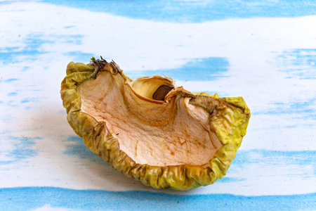 This is an image of a fruit that has been cut open revealing its interiorの写真素材