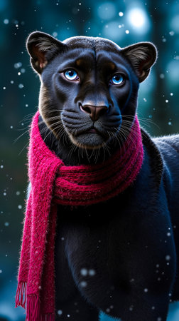A black panther wearing a red scarfの素材
