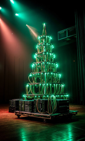 A Christmas tree made of computer equipmentの素材