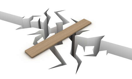Transition over a precipice in the form of a wooden boardの写真素材