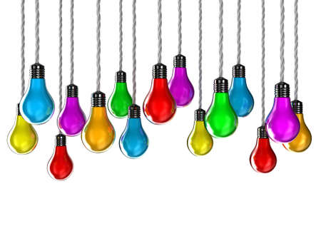 Illustration of lamps of different colours on a white backgroundの写真素材