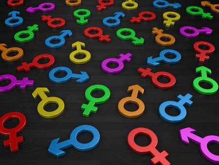 Illustration of symbols of a different gender on a dark background