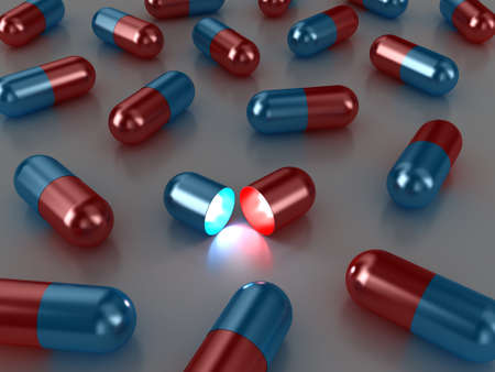 Illustration of a tablet with bright light insideの写真素材