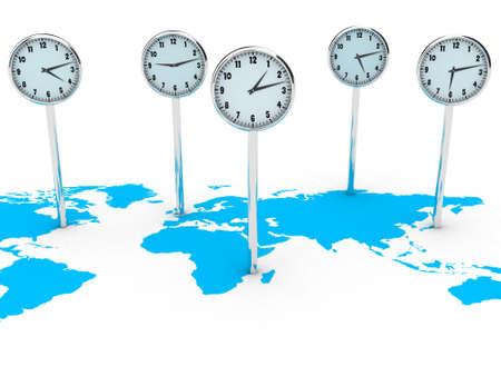 Illustration of different clocks on the world mapの写真素材