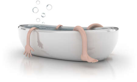 Illustration of a bath with the person on a white backgroundの写真素材
