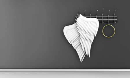 Illustration of wings of an angel and nimbus on a hangerの写真素材