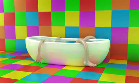 Illustration of a bath with the person in a bathroomの写真素材