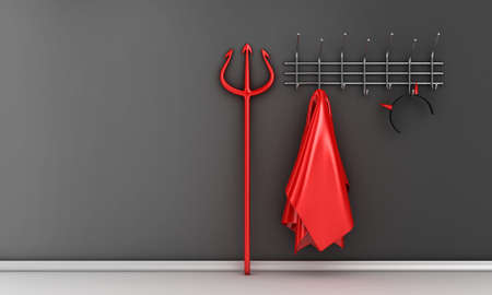 Illustration of devil costume and horns on a hangerの写真素材