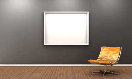 Illustration of a room with an orange armchair and a picture