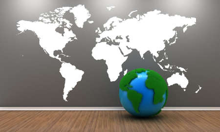 Illustration of a planet with a grass in a room as decorationの写真素材