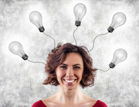 Photo of the girl with lightbulbs around head