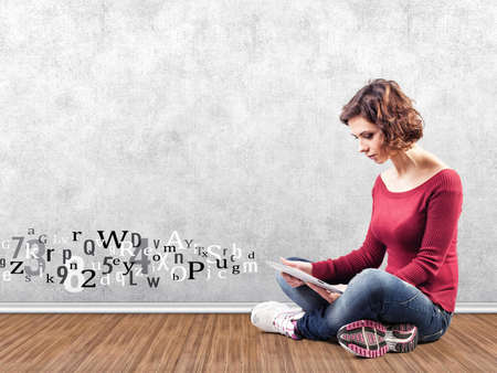   the girl with a computer in a hand