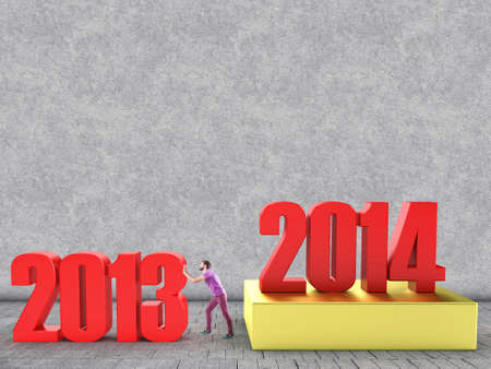 The man pushes old year on replacement of the new