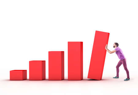 The young businessman pushes the big column of the diagrammeの写真素材