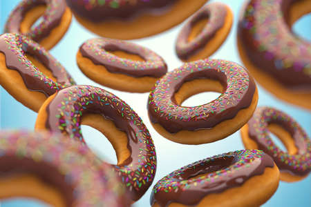 Illustration of the tasty donuts flying in air