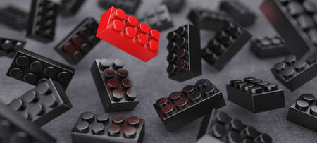 Many black constructor chaotically flying in airの写真素材