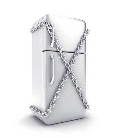 Illustration of the fridge with a chain on a white backgroundの写真素材
