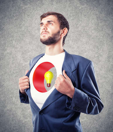 The young man with a round hole in a breastの写真素材