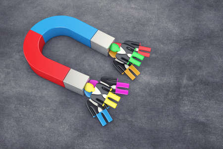 Magnet draws to itself different people on a white backgroundの写真素材