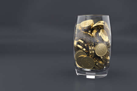 Illustration with many golden coins in glassの写真素材