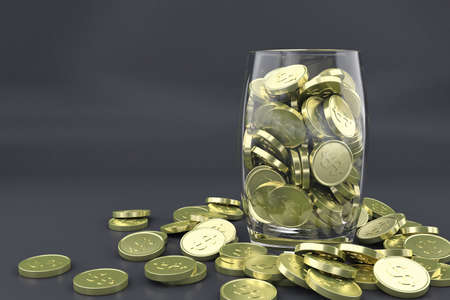 Illustration with many golden coins in glass