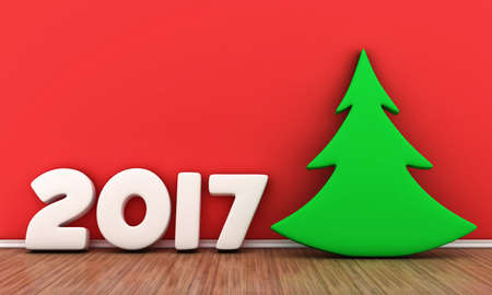 Illustration of white numbers 2017 near the wallの写真素材