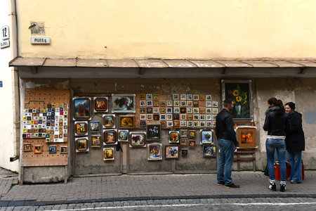 Tourists on the streets of Vilniusのeditorial素材