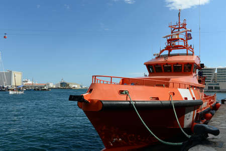 Rescue vessel in the sea port Barcelona