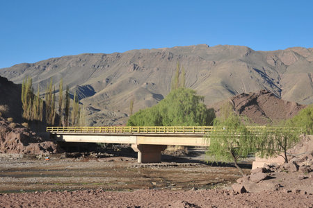 Bridge over mountain river in the Altiplanoのeditorial素材